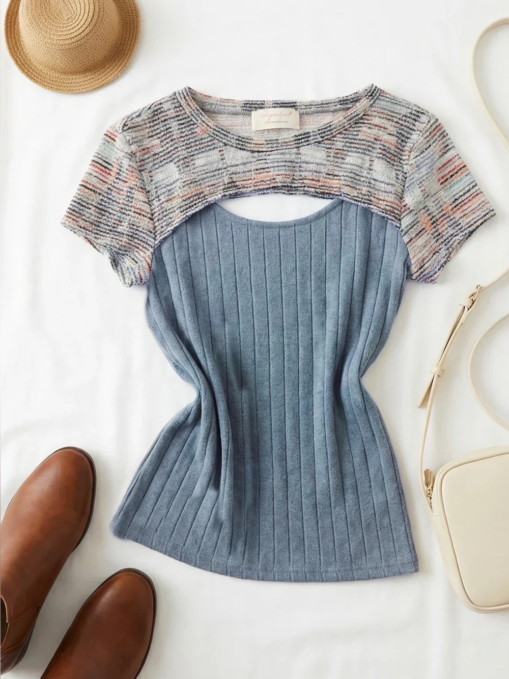 Two Tone Cut Out Ribbed Top